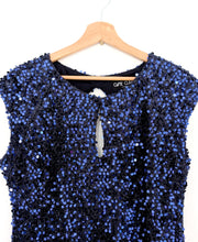 Load image into Gallery viewer, Ossie Clark Blue Sequin Dress. Size 14