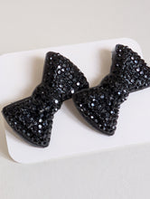 Load image into Gallery viewer, Black Diamante Bow Earrings