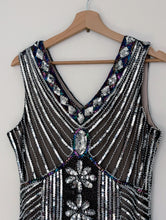 Load image into Gallery viewer, Vintage Flapper Style Black and Silver Dress. Size 10