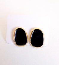 Load image into Gallery viewer, Vintage Black Stud Earrings with Gold Trim