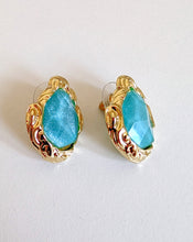 Load image into Gallery viewer, Gold Stud Earrings with Turquoise Coloured Stones