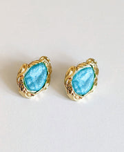 Load image into Gallery viewer, Gold Stud Earrings with Turquoise Coloured Stones
