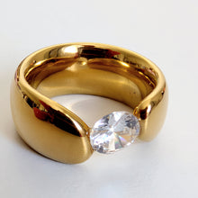 Load image into Gallery viewer, Gold Plated Ring with Diamante Stone. Size O