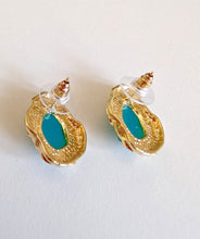 Load image into Gallery viewer, Gold Stud Earrings with Turquoise Coloured Stones