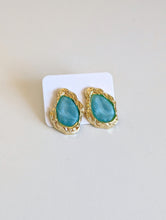 Load image into Gallery viewer, Gold Stud Earrings with Turquoise Coloured Stones