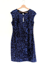 Load image into Gallery viewer, Ossie Clark Blue Sequin Dress. Size 14