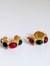 Load image into Gallery viewer, Gold Plated Hoop Earrings with Stones