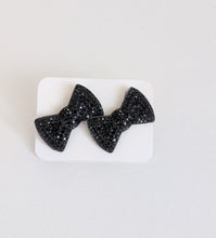 Load image into Gallery viewer, Black Diamante Bow Earrings