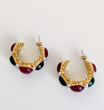Load image into Gallery viewer, Gold Plated Hoop Earrings with Stones