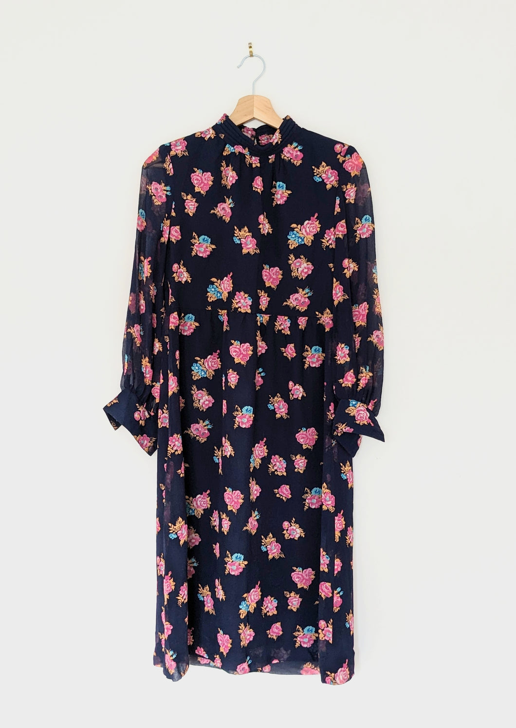 Navy and Pink Floral Long Sleeve Dress Size 10