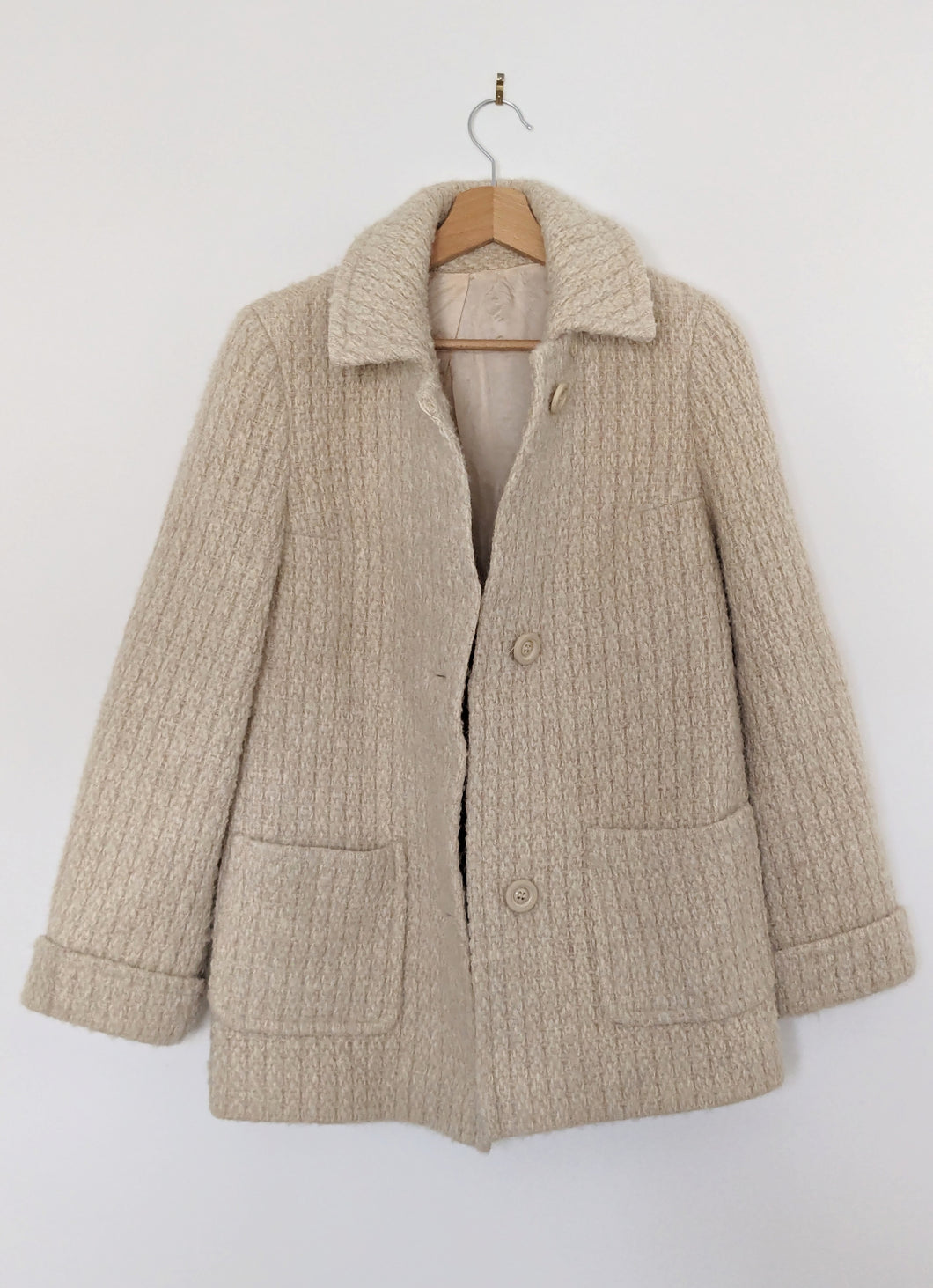 Cream Wool Blend Jacket. Size 10