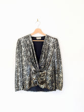 Load image into Gallery viewer, Metallic Black and Silver Vintage Top Size 10
