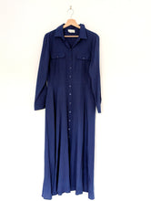 Load image into Gallery viewer, Full Length Blue Cotton Shirt Dress. Size 10
