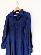 Load image into Gallery viewer, Full Length Blue Cotton Shirt Dress. Size 10
