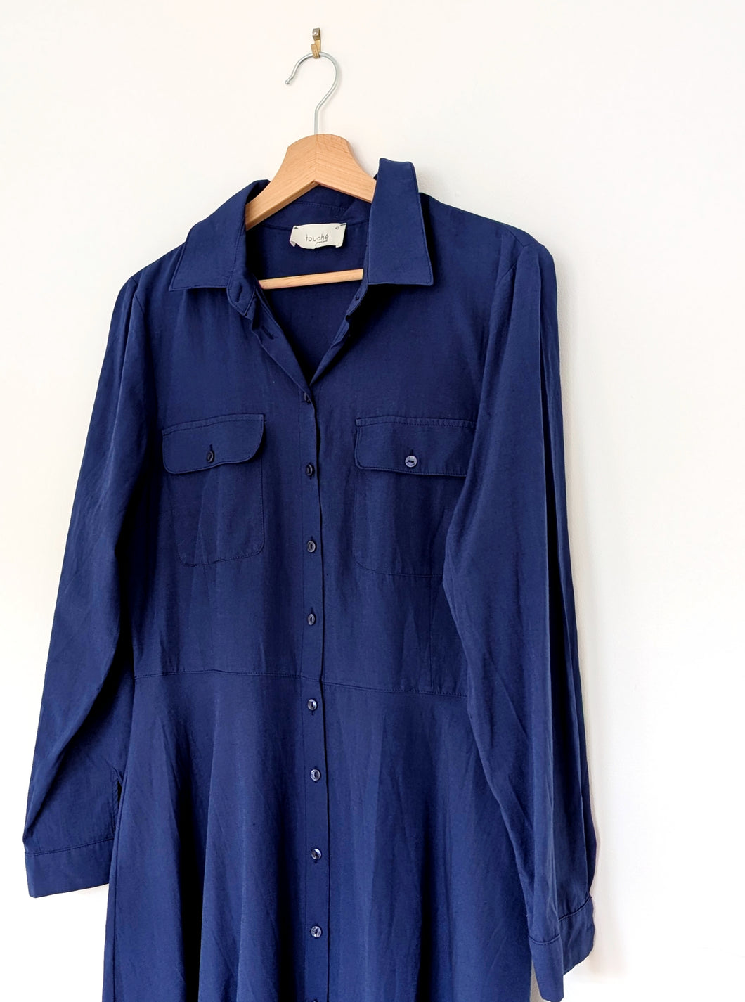 Full Length Blue Cotton Shirt Dress. Size 10