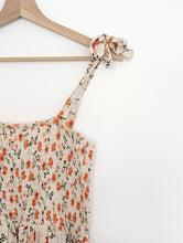 Load image into Gallery viewer, Cream button down dress with orange floral print. Size 10
