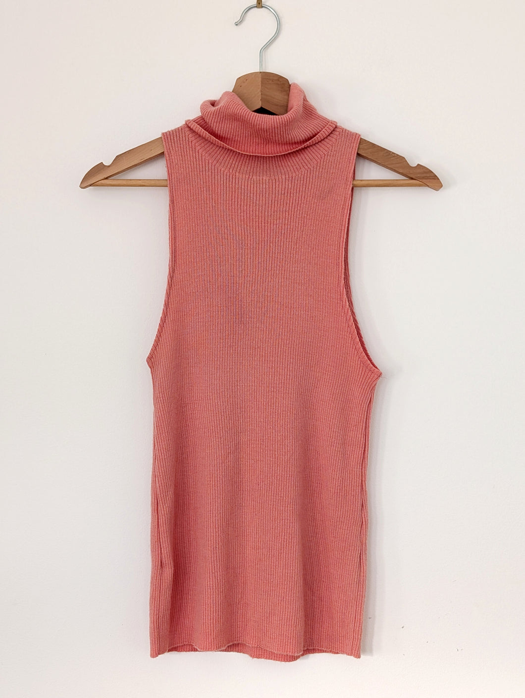 Coral Knitted Sleeveless Roll Neck Jumper. Size 8