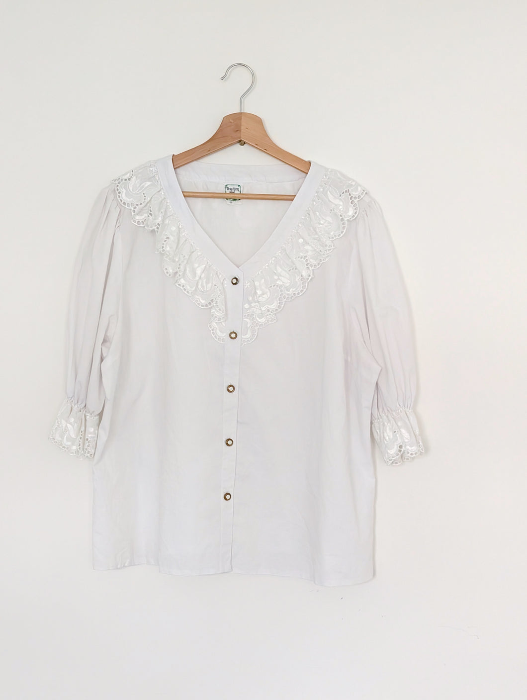 White cotton blend blouse with frill collar. Size 18