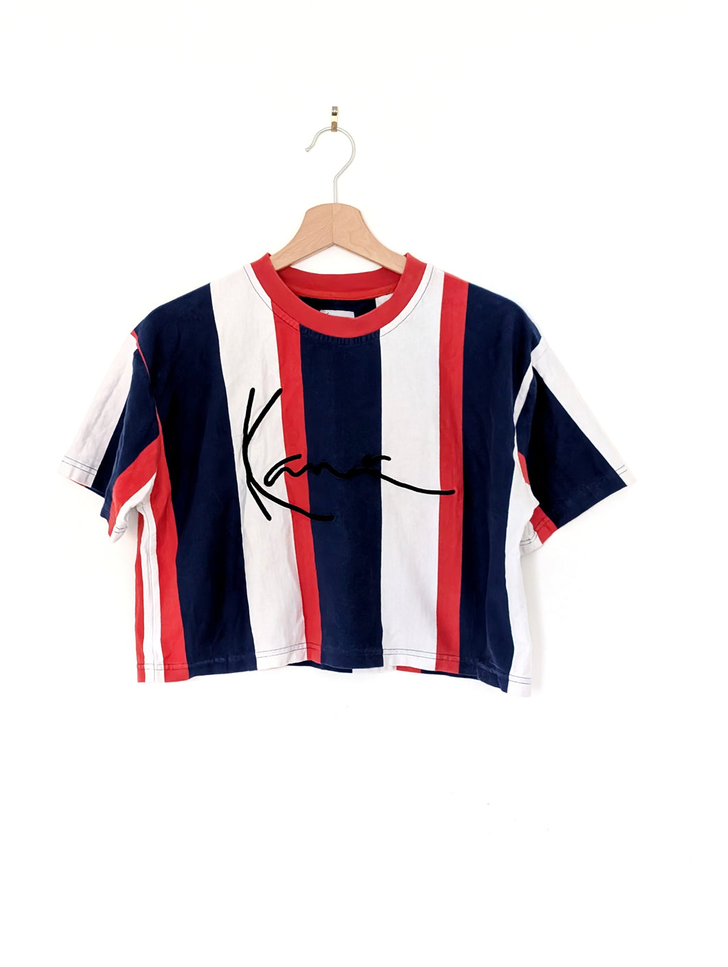 Vintage Cropped Striped Karl Kani T shirt. Size 14