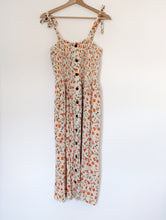 Load image into Gallery viewer, Cream button down dress with orange floral print. Size 10
