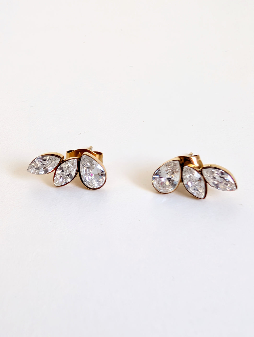 Gold Plated Stud Earrings with Diamante Stones