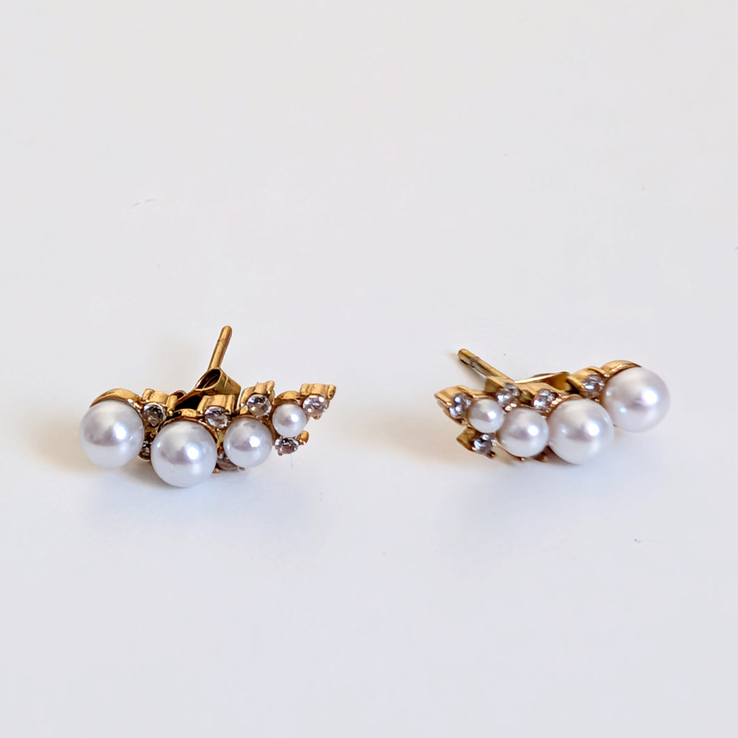 Gold Plated Stud Earrings with Faux Pearl Stones