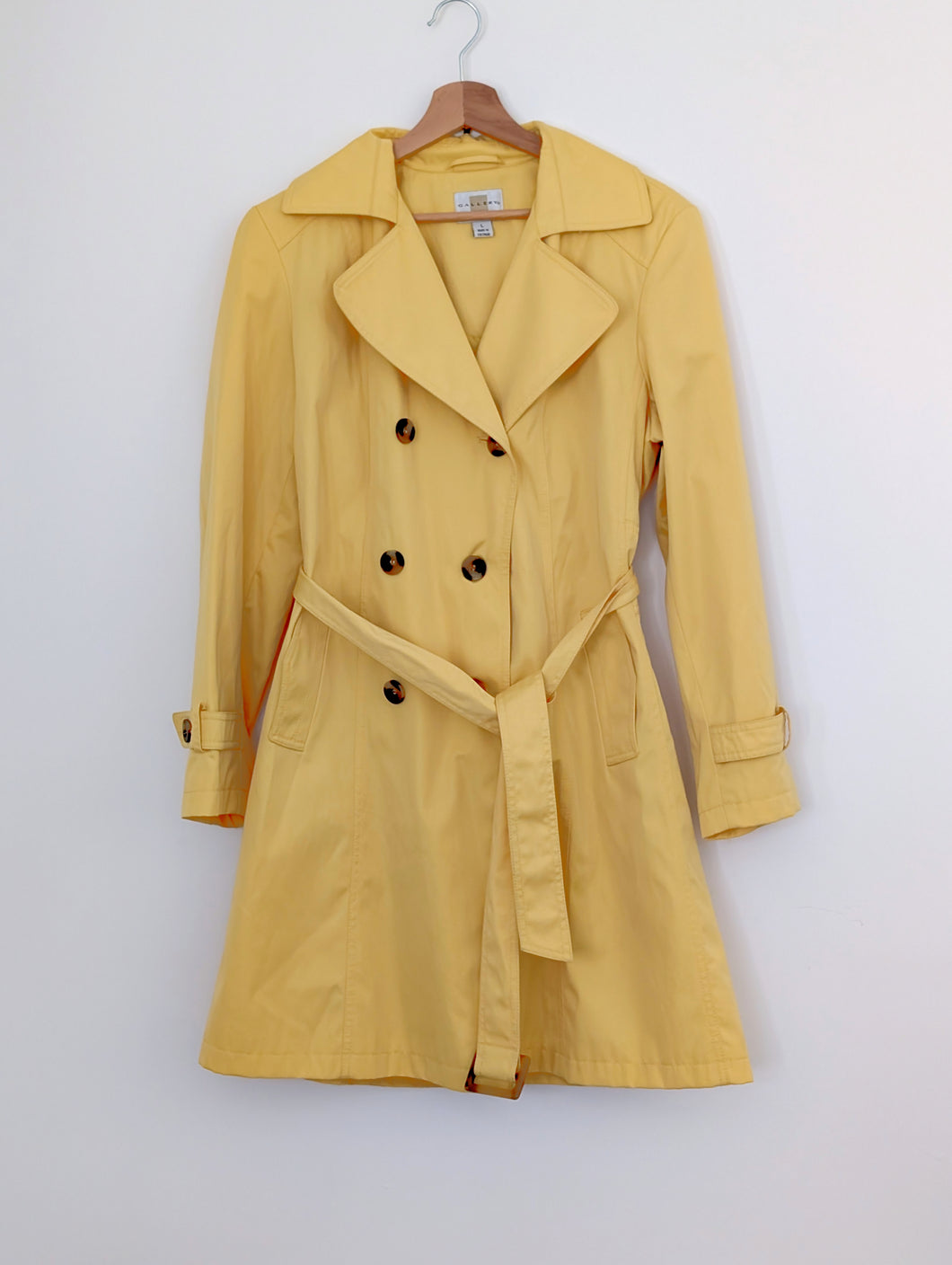 Yellow Cotton Blend Trench Coat. Size 14