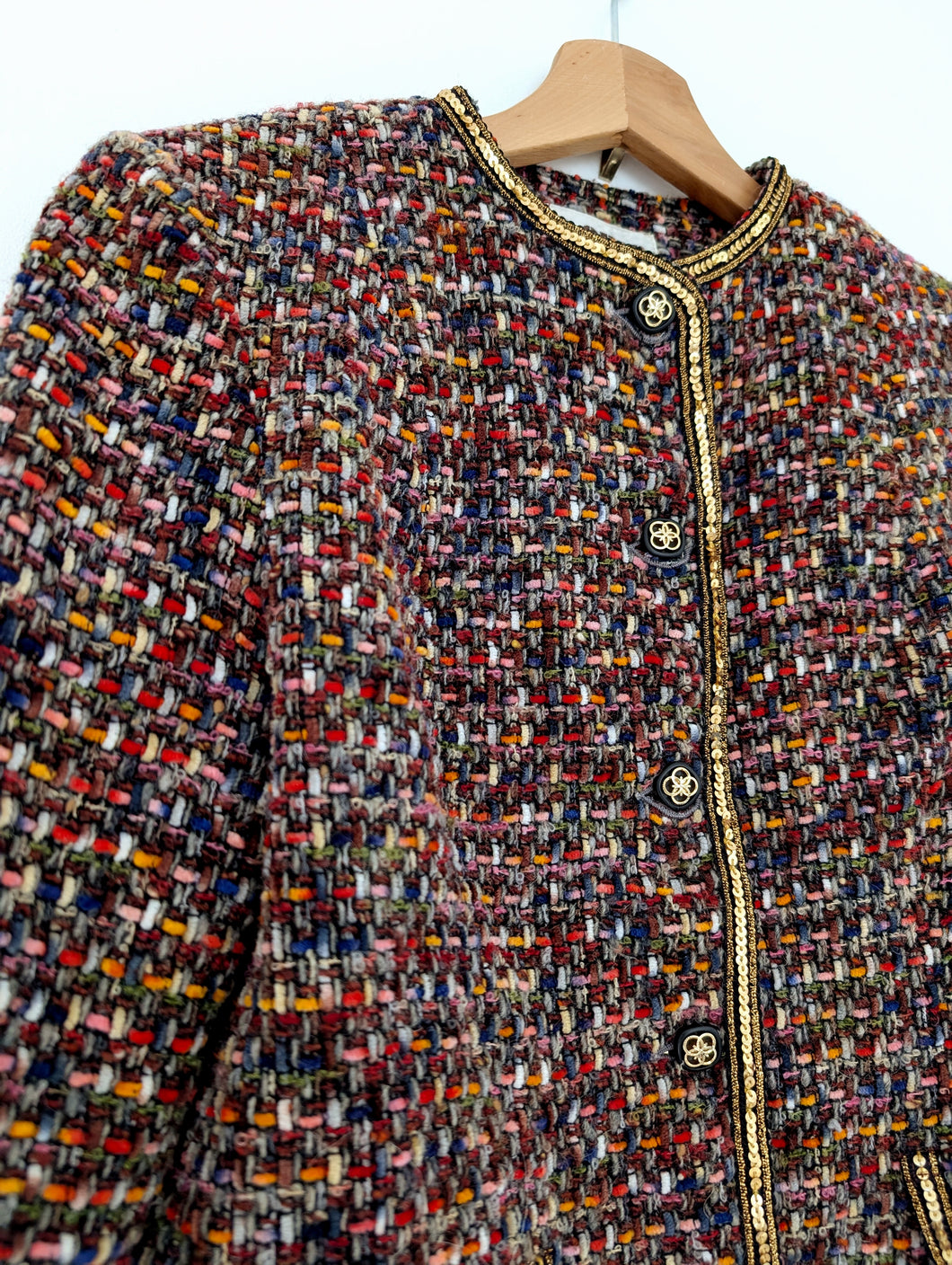 Multi Coloured Tweed Jacket with Sequins. Size 10