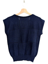 Load image into Gallery viewer, Navy Blue Short Sleeve Knitted Jumper with Flowers. Size 10
