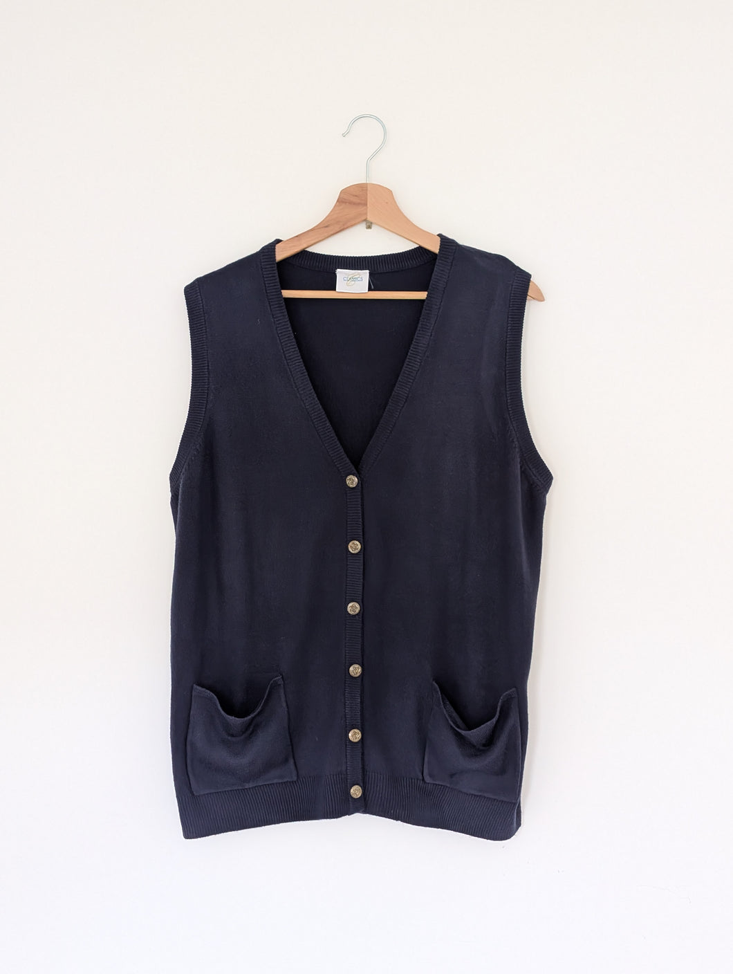 Navy Vintage V-Neck Knitted Waistcoat. Size 18