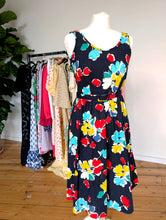 Load image into Gallery viewer, Navy and Floral Cotton Dress with Belt. Size 8
