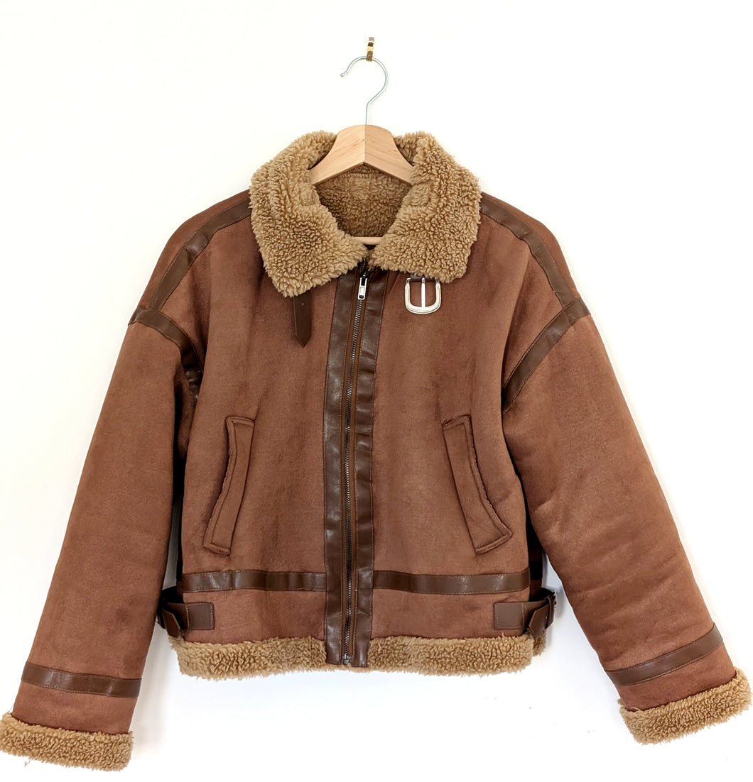 Brown Suede Effect Jacket. Size 12