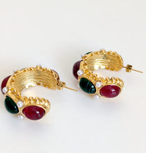 Load image into Gallery viewer, Gold Plated Hoop Earrings with Stones
