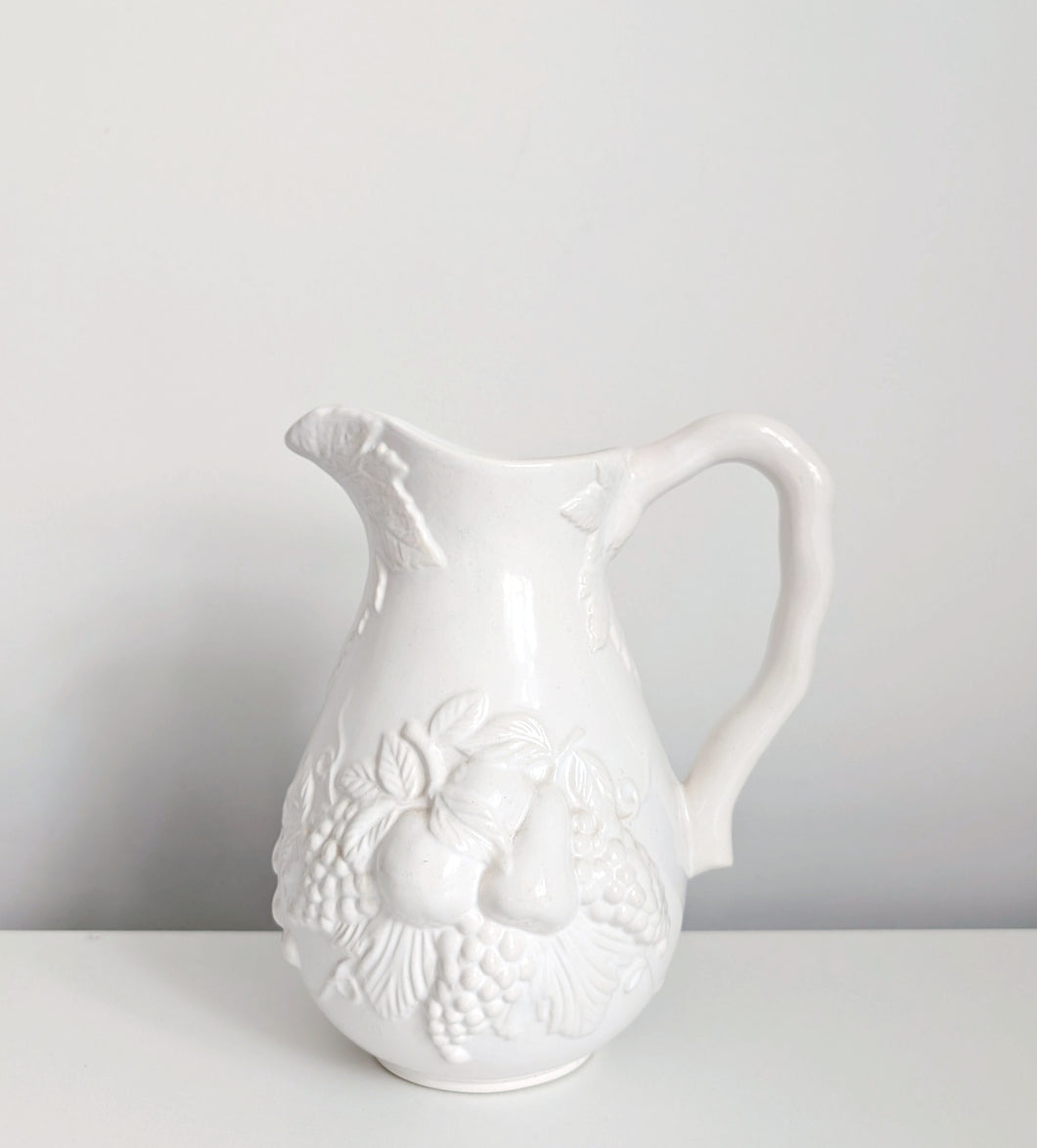White Ceramic Jug with Fruit Design