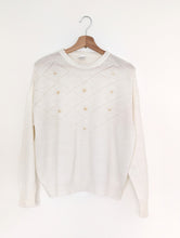 Load image into Gallery viewer, White Vintage Jumper with Sequin Flowers. Size 18
