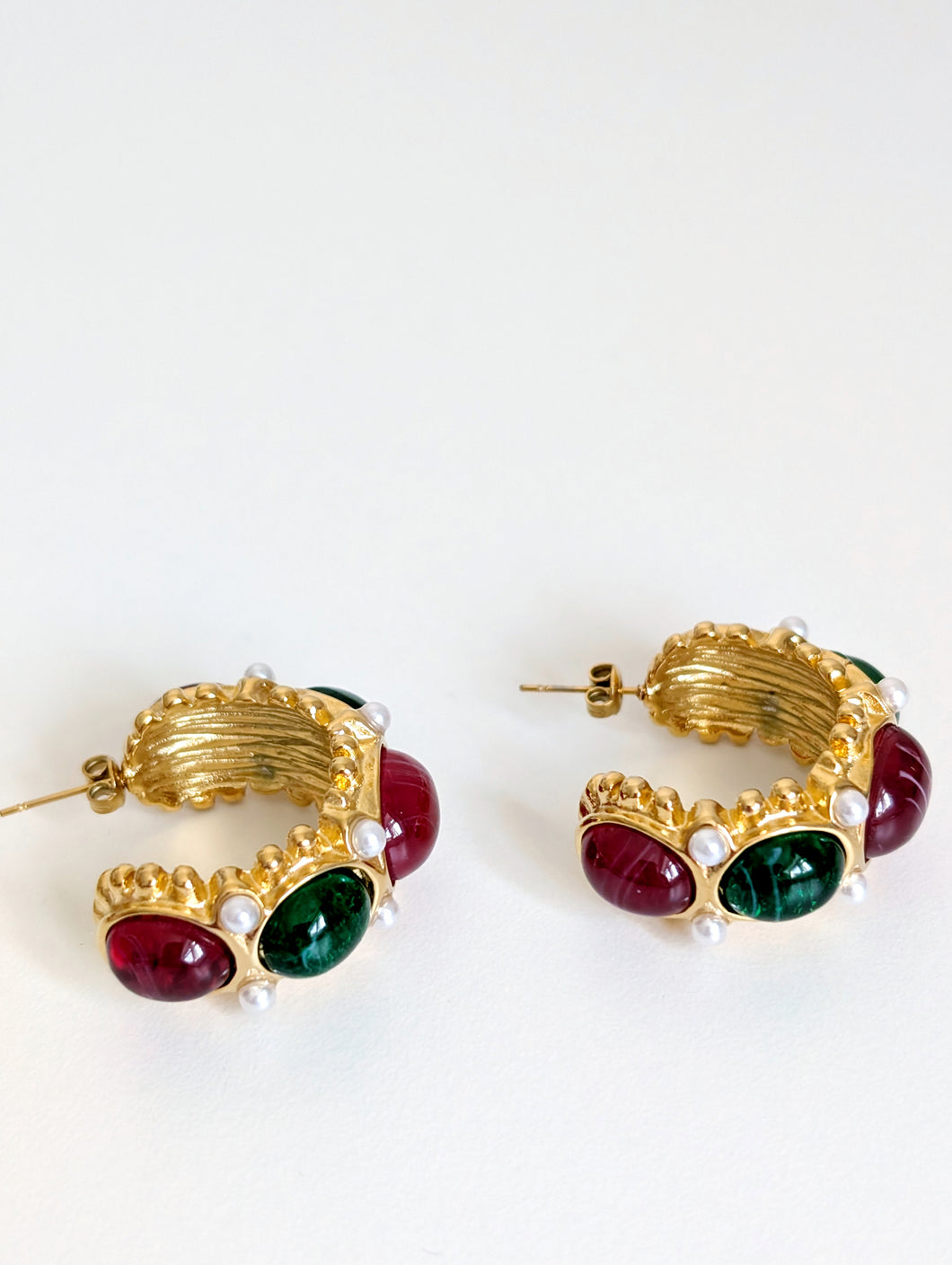 Gold Plated Hoop Earrings with Stones