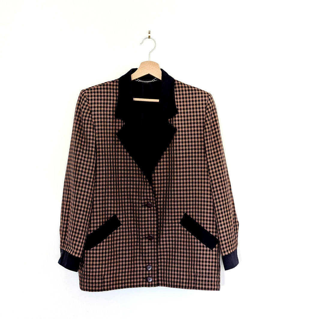 Brown and Navy Checked Blazer. Size 12