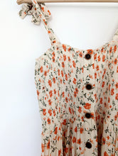 Load image into Gallery viewer, Cream button down dress with orange floral print. Size 10
