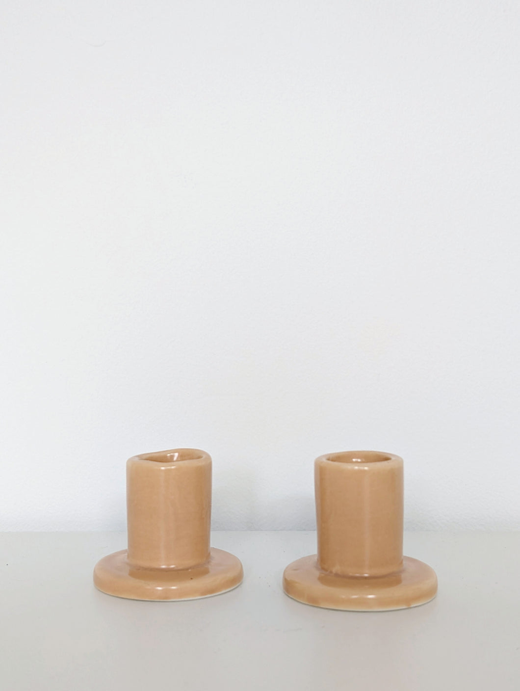 Two Small Peach Candle Holders