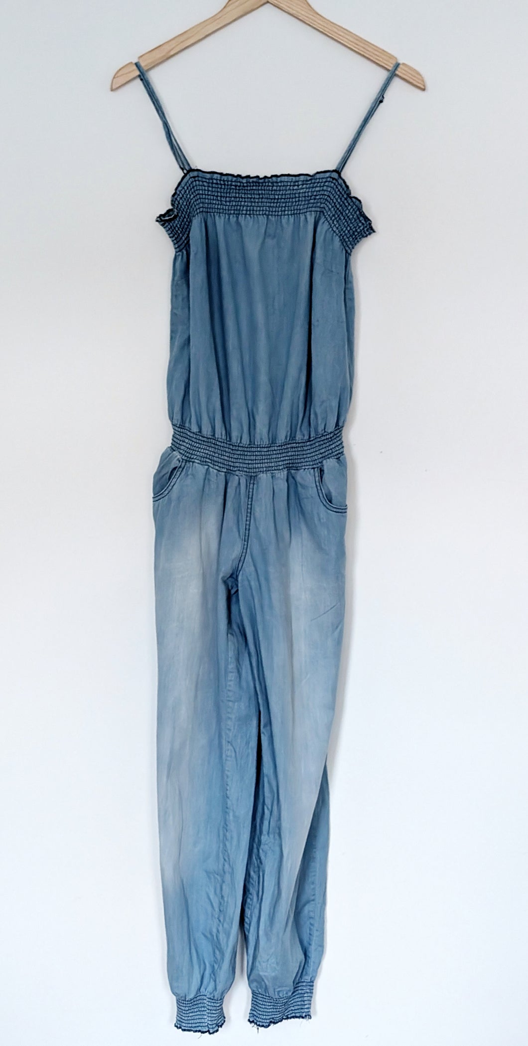 Blue Cotton Sleeveless Jumpsuit. Size 10