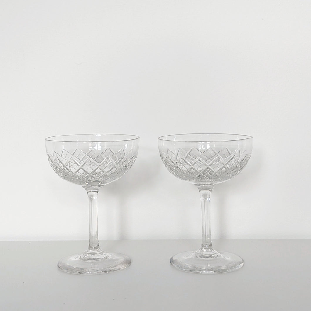 Two Cut Glass Champagne Coupes