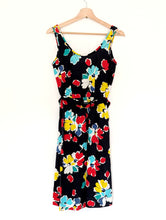 Load image into Gallery viewer, Navy and Floral Cotton Dress with Belt. Size 8
