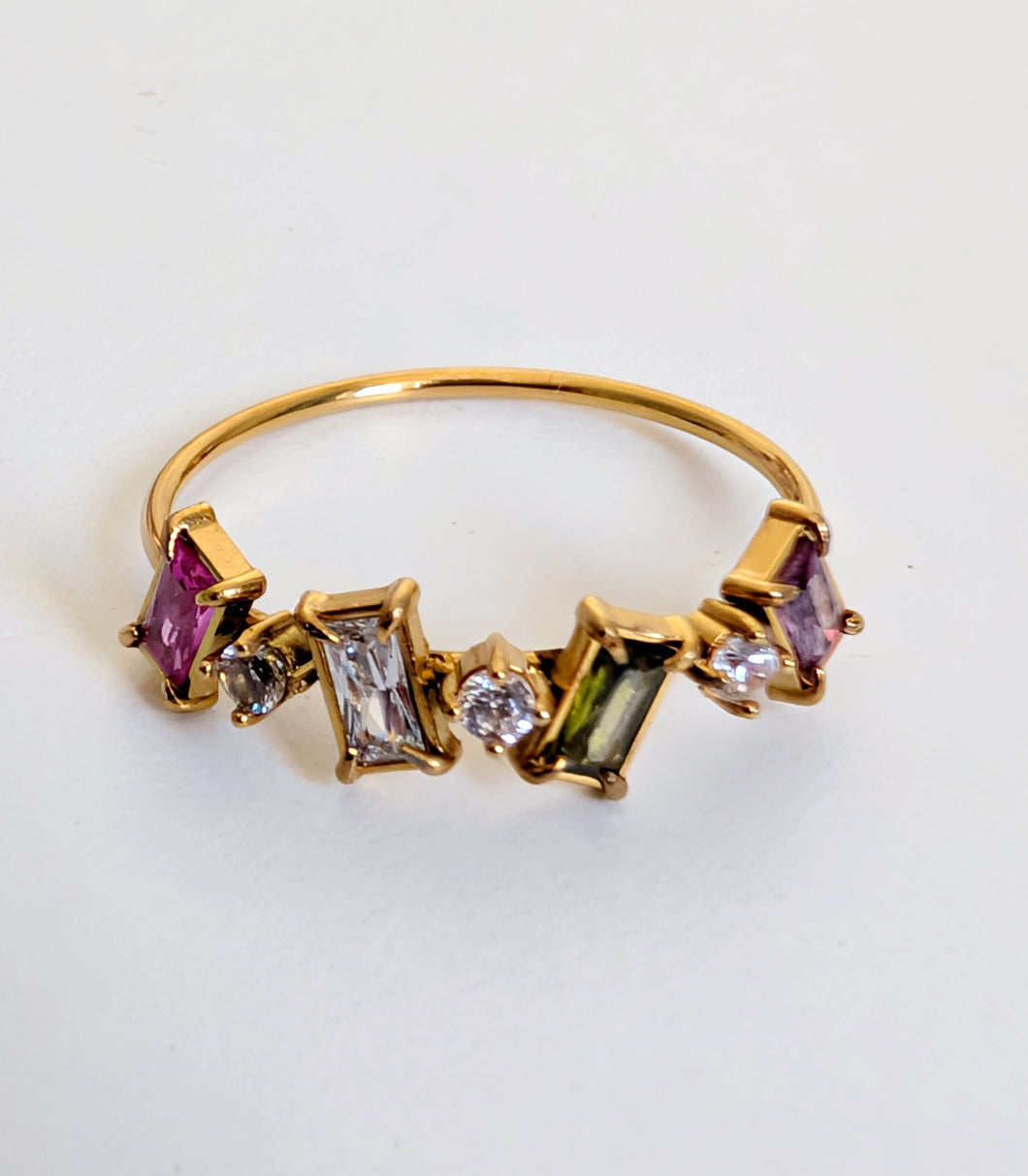 Gold Plated Ring with Stones. Size Q