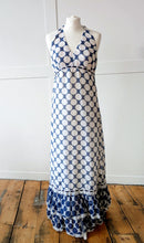 Load image into Gallery viewer, Vintage Blue and White Polka Dot Halter Neck Dress. Size 8
