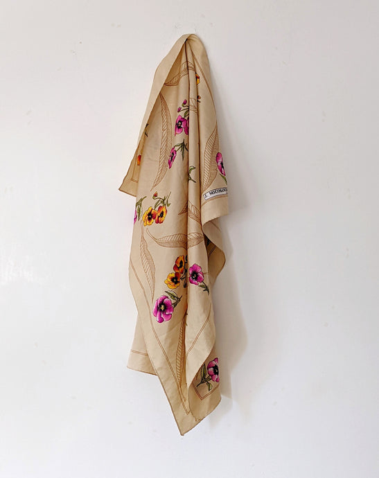 Cream and Pink Floral Vintage Scarf. 30 x 30